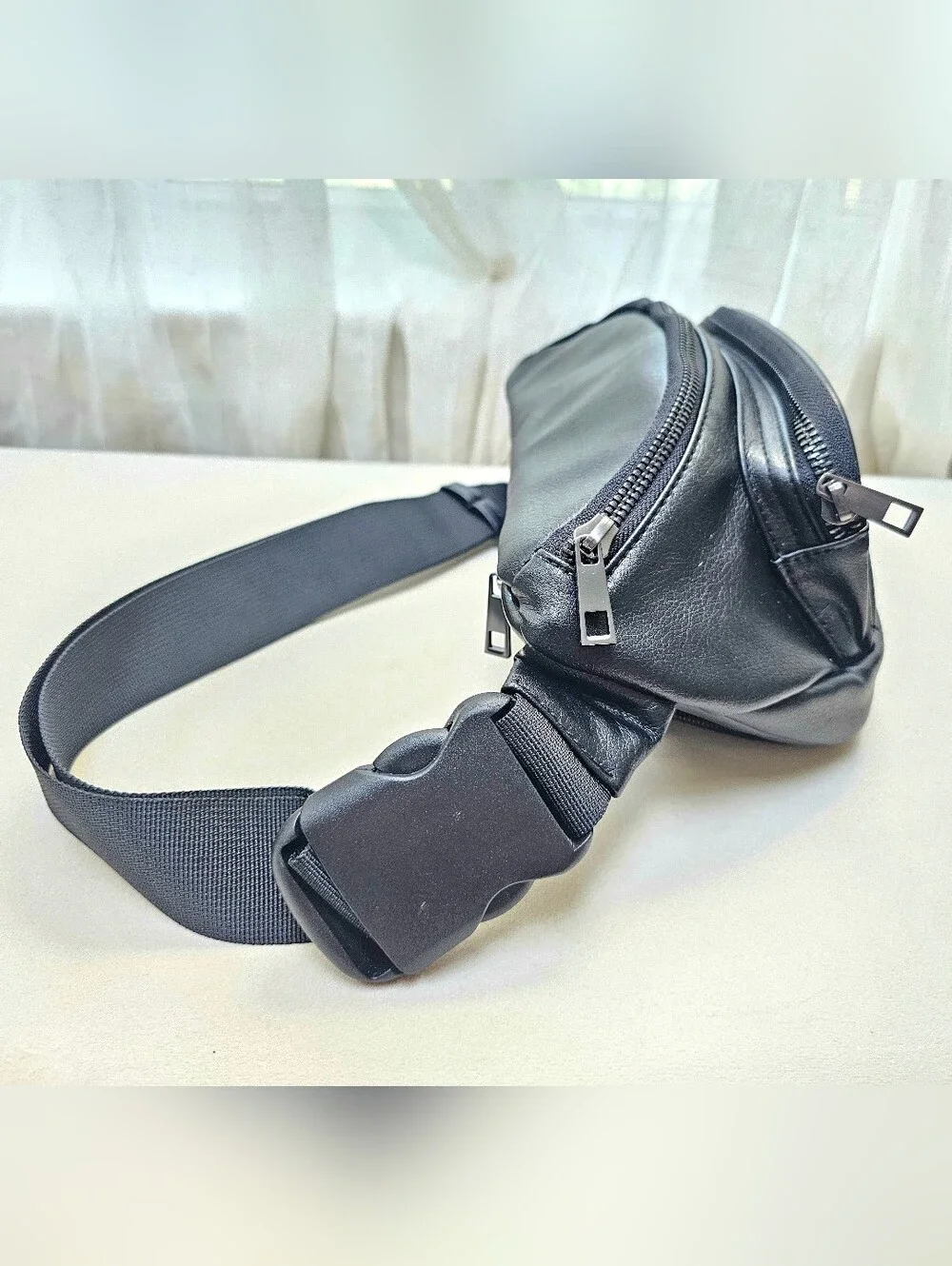 Kibou Vegan Leather Diaper Bag Black Changing Pad Wipes Pocket Belt Bag